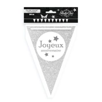 Guirlande Party Chic "Joyeux Anniversaire" - Argent