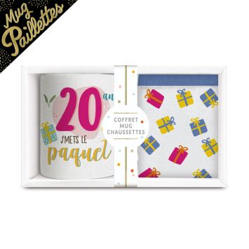 Coffret Mug à paillettes et Chaussettes à paillettes pour anniversaire pour femme - Âge au choix