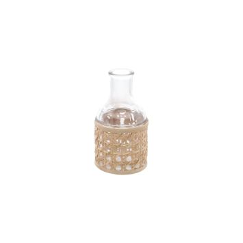Petit vase en verre avec cannage naturel