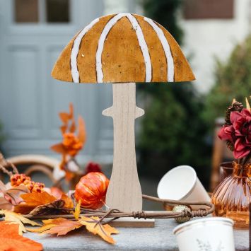 Champignon d'automne sur socle en bois laqué - 21 x 31,5 x 5 cm - Collection Promenade d'Automne