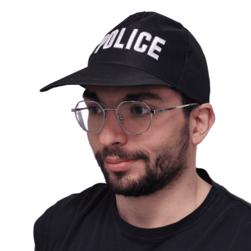 Casquette de Police noire avec inscription blanche pour un look d’agent de l’ordre | jourdefete.com