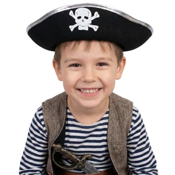 Chapeau de pirate noir pour enfant avec liseré blanc | jourdefete.com