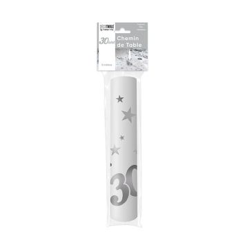 Chemin de Table Anniversaire Argent Métallisé - 5 m - Age au Choix