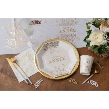 Chemin de table "Bonne Année" en polyester - Nouvel An - 28 cm x 3 m - Collection Bonne Année Pailleté