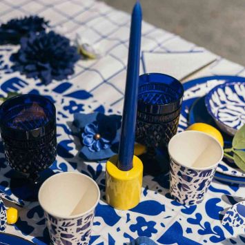 Bougeoir rond jaune citron en céramique - 5 x 6 cm