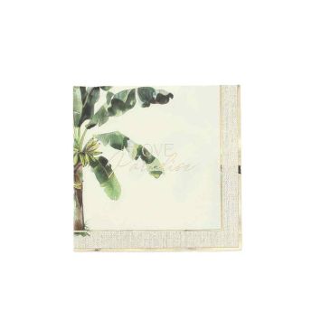 Serviettes papier Love Paradise palmier vert et or effet cannage 33x33 cm | jourdefete.com
