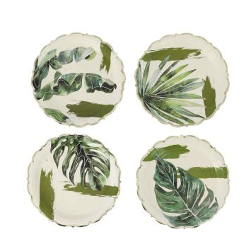 Assiettes carton crème vert et or à motifs feuillages pour mariage et fête estivale | jourdefete.com