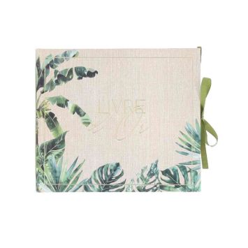 Livre d’or tropical effet cannage vert et or mariage été | jourdefete.com