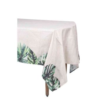 Nappe tissu effet cannage et feuillage tropical vert 140x240 cm | jourdefete.com