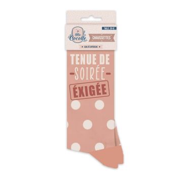 Chaussettes rose poudré avec des ronds clairs "Tenue de soirée exigée" | jourdefete.com