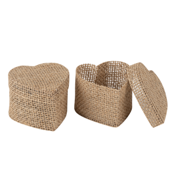 2 boîtes en jute en forme de cœur - 6 x 4,5 x 6 cm