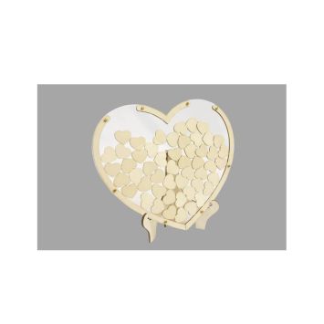 livre d'or transparent et bois en forme de cœur avec 50 cœurs en bois