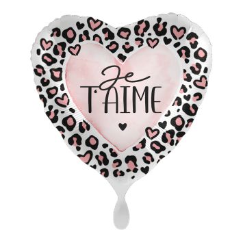 Ballon en aluminium "Je t'aime" en forme de cœur avec motifs léopard pour la Saint-Valentin - Diamètre 46 cm