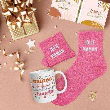 Coffret Mug "Maman Parfaite" et Chaussettes à paillettes "Jolie Maman" pour femme - Collection Famille d'Amour