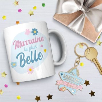 Coffret Cadeau Affectif Mug et Porte-clé - Marraine la plus belle