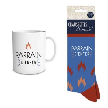 Coffret Cadeau Mug et Chaussettes - Parrain d'Enfer