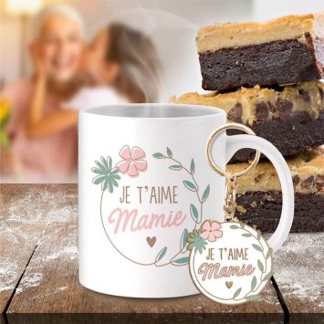 Coffret Cadeau Mug et Porte-clés - Je t'aime Mamie