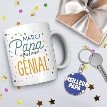 Coffret Mug "Merci Papa" et Porte-clés "Meilleur Papa"