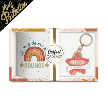 coffret cadeau mug et porte-clés nounou