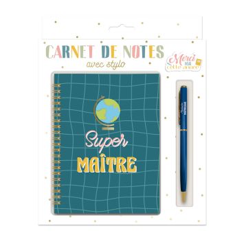 Coffret Carnet de Notes et Stylo "Super Maître" - Collection Merci pour cette année