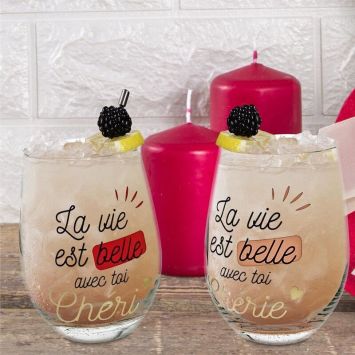 Coffret Duo - 2 verres à eau - Saint-Valentin - Collection Chéri Chérie