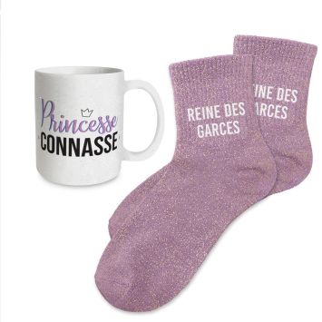 Coffret Mug à paillettes et Chaussettes à paillettes pour femme - Collection Famille d'Amour - Modèle au choix