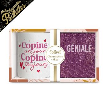 Coffret cadeau mug et chaussettes pailletées Copine Géniale | jourdefete.com