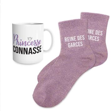 Coffret Mug et Chaussettes à paillettes pour femme - Collection Famille d'Amour - Modèle au choix