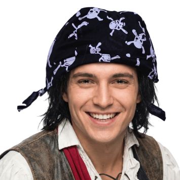 Coiffe de Pirate noire avec têtes de mort