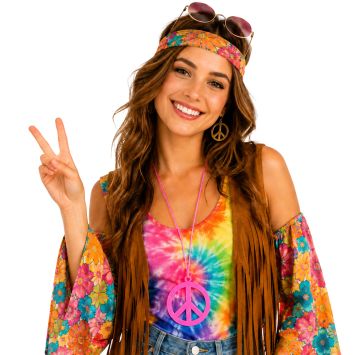 Collier fluo "Peace & Love" d'Hippie - Couleur Aléatoire