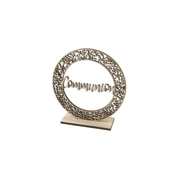 Décoration à poser en bois pour communion - Couronne avec mot "Communion"