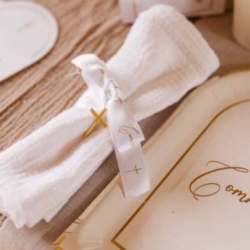 Ruban en Satin " Communion " - Blanc et Or