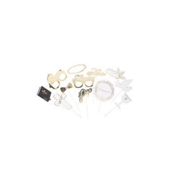 Kit Photobooth Communion Jolis Brins Blanc Et Or 12 Pièces | jourdefete.com