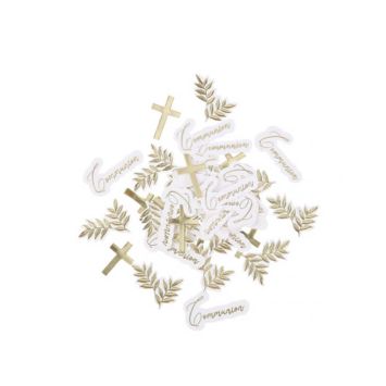 Assortiment de 100 Confettis - Collection Communion Pureté Blanc et Or