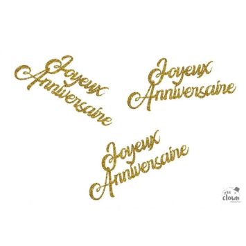30 confettis de table à paillettes "Joyeux Anniversaire" - Couleur Or | jourdefete.com