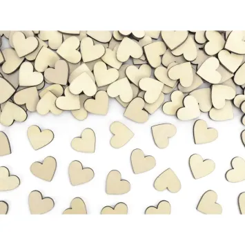 50 confettis de table en forme de cœur en bois