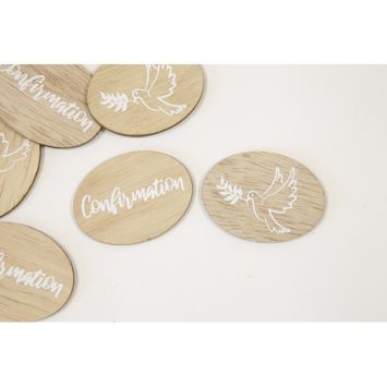 6 décorations en bois à parsemer pour confirmation - Mot "Communion" avec colombe