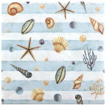 20 serviettes en papier - 33 x 33 cm - Collection Coquillage