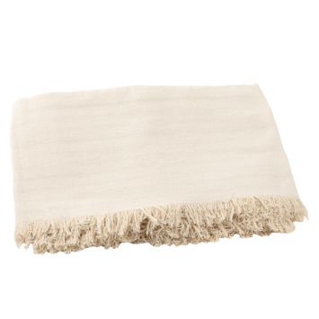 Nappe en coton effiloché - 140 x 240 cm - Couleur Blanc Crème