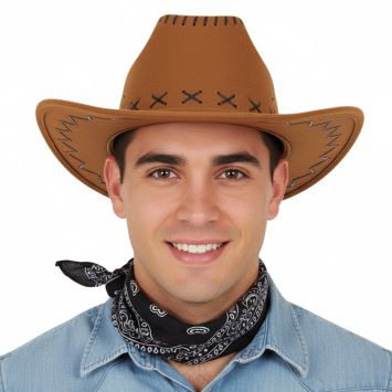 Chapeau marron de Cow-Boy avec surpiqûres