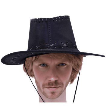 Chapeau de Cow-Boy noir en aspect cuir avec lacet