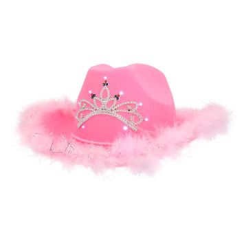 Chapeau de Cow-Girl rose avec diadème à LED