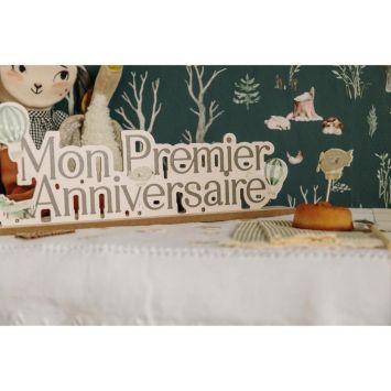 Centre de table "Mon Premier Anniversaire" en bois - 37,5 x 15 cm - Collection Dans les Nuages
