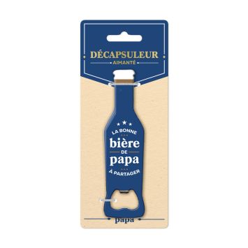 Décapsuleur aimanté "La bonne bière de Papa" en forme de bouteille | jourdefete.com