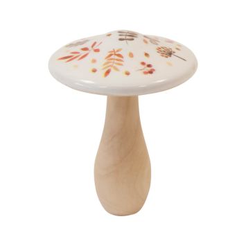 Décoration à poser d'automne - Champignon en bois à effet porcelaine - 9 x 6,8 cm