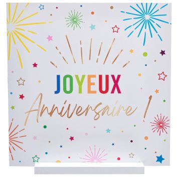 Décoration à poser "Joyeux Anniversaire" en bois - 20 x 4 x 20 cm - Collection Festicolor - Couleur au choix