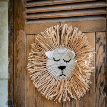 Suspension tête de Lion en raphia - 45 cm