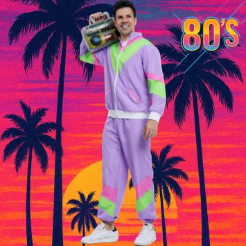 Déguisement de Joggeur Violet des Années 80 pour homme - Taille au choix