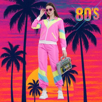 Déguisement de Joggeuse Rose des Années 80 pour femme - Taille au choix