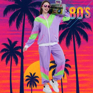 Déguisement de Joggeuse Violette des Années 80 pour femme - Taille au choix